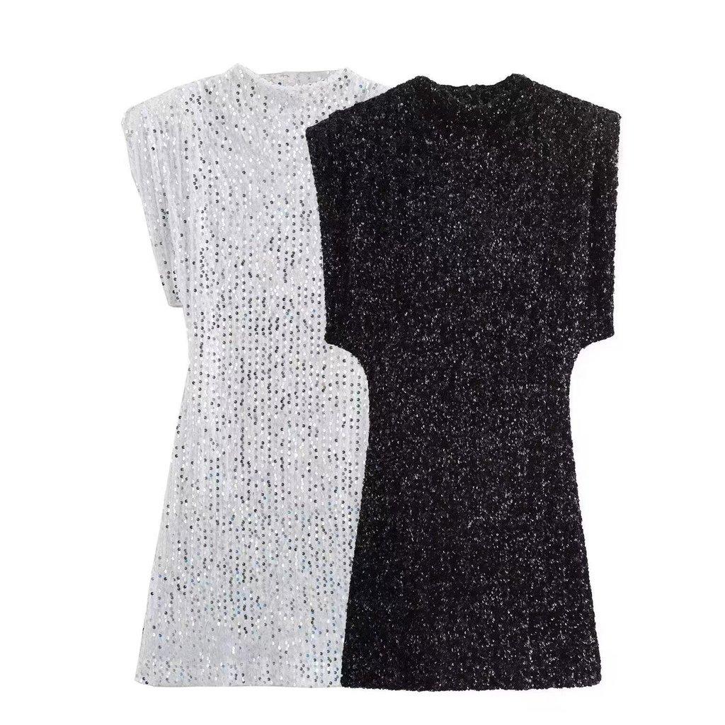 Sequin Dress For Women With High Waist Short Skirt For Winter Party Wear