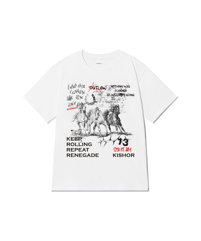 Kisyoleu Vintage Horse Short Sleeve T-Shirt (White)