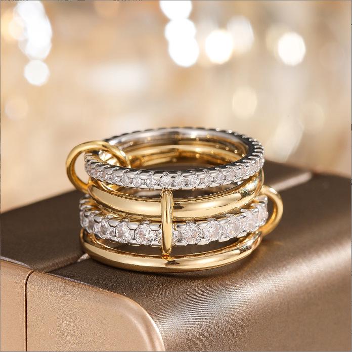 European & American Four-Ring Zircon Stackable Multi-Layer High-Quality Versatile Hip Hop Jewelry Finger Ring