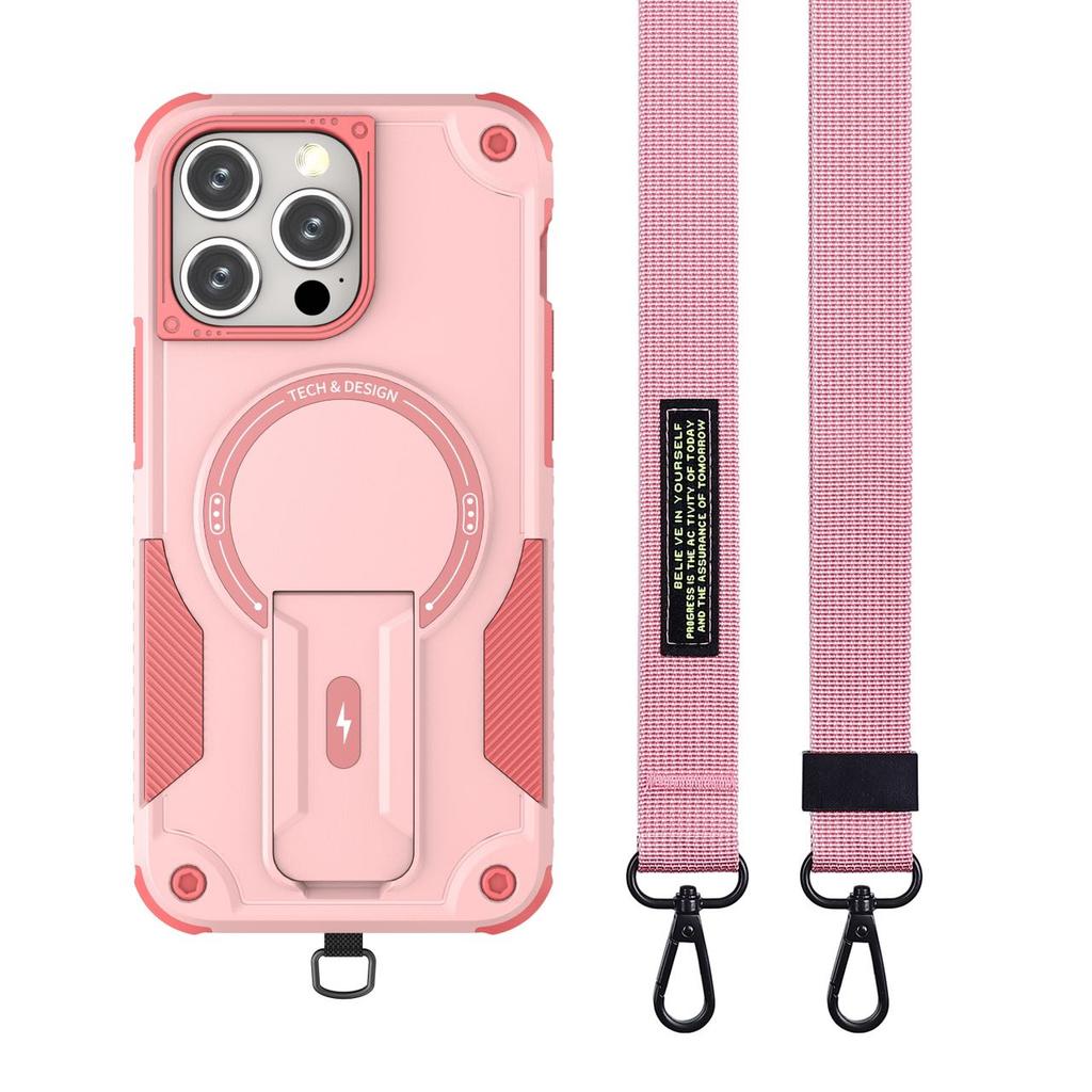 For iPhone 16 Pro Max Case Compatible with MagSafe TPU+PC Kickstand Phone Cover with Strap