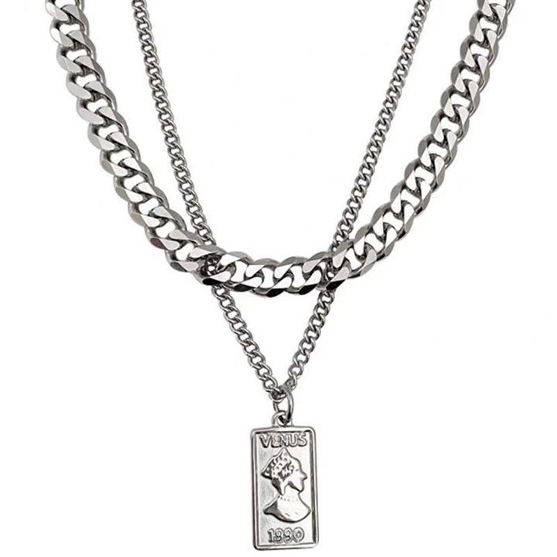 Unisex Titanium Steel Portrait Pendant Cuban Hip-Hop Chain Necklace