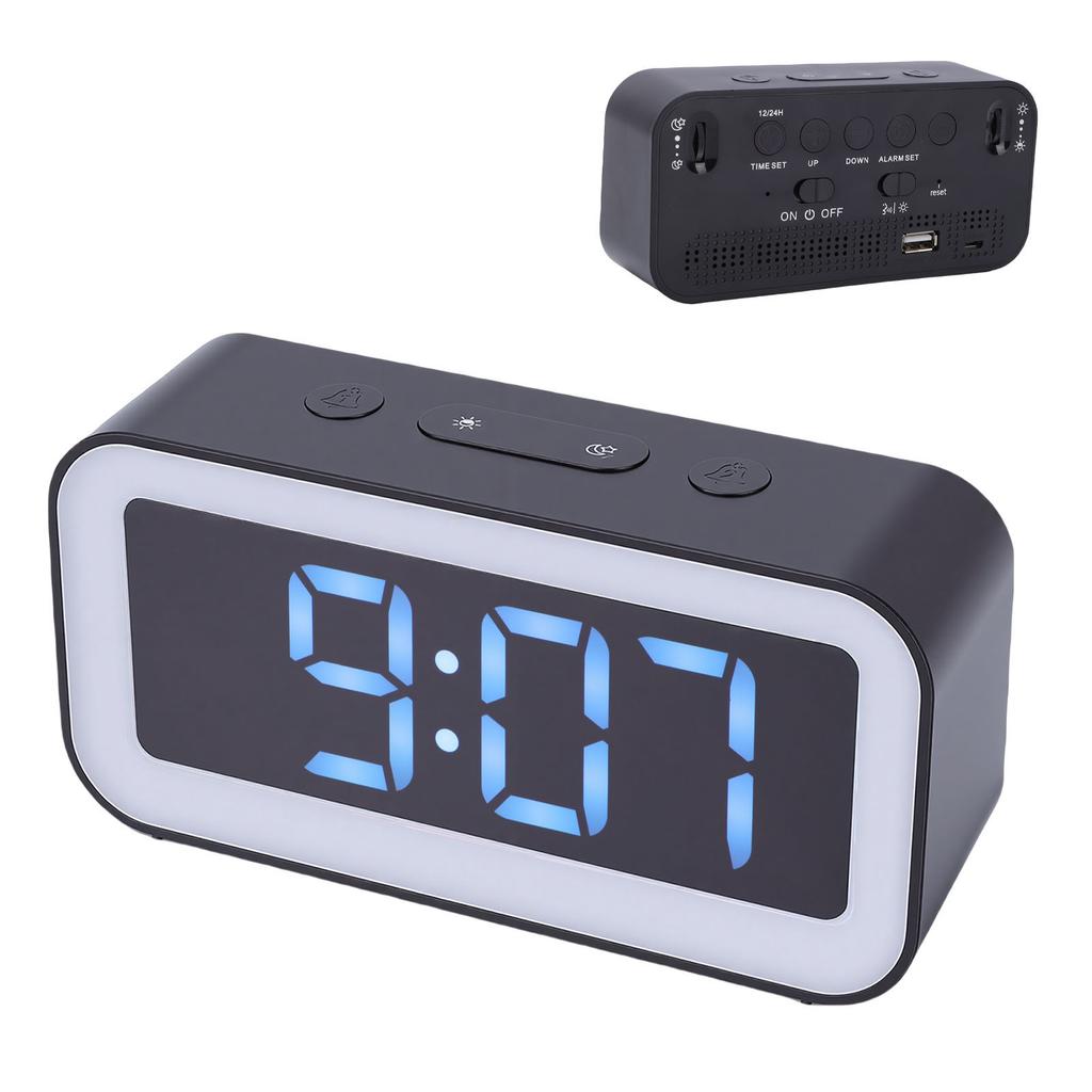 Digital Dual Clock Dimmable RGB Volume Weekday Weekend Mode 12 24Hr with Snooze Compact for Bedroom Bedside Tabletop
