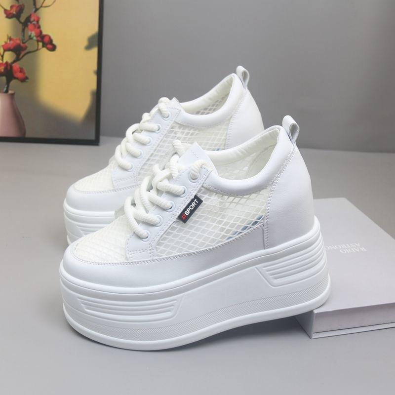 Síťované prodyšné dámské podzimní nové všestranné měkké boty se silnou podrážkou s malým vnitřním zvýšením dámské boty