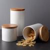European Kitchen Ceramic Sealed Pot Coffee Milk Powder Food Storage Jar White Storage Bottle with Wooden Lid Home Decoration New
