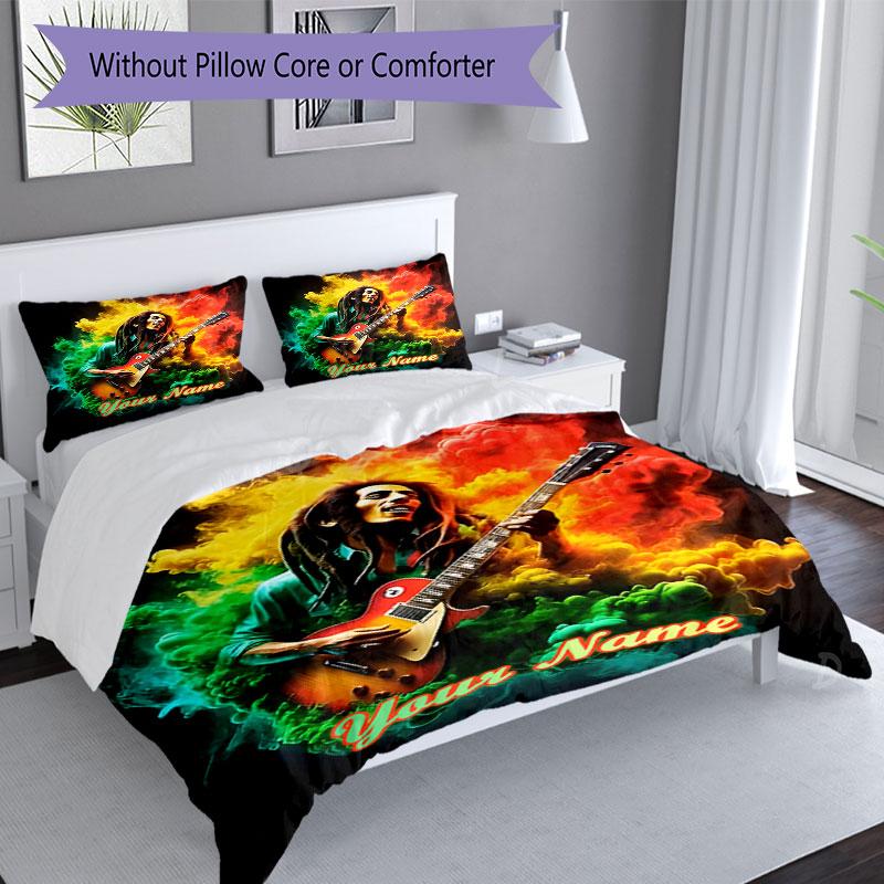 3PC Custom Name Rasta Music Legend Bedding Set Printed Bedding Set Duvet Cover Closure Includes 1 Duvet Cover & 256 Pillowcases for Bedroom