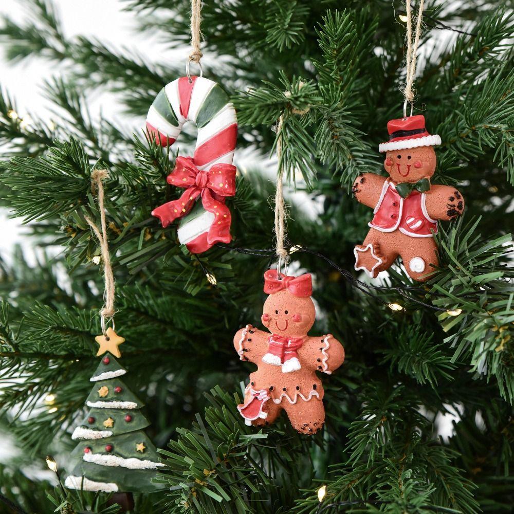 Gingerbread Man Christmas Tree Hanging Pendant Resin Hanging Xmas Tree Ornament Painted Funny Christmas Decoration