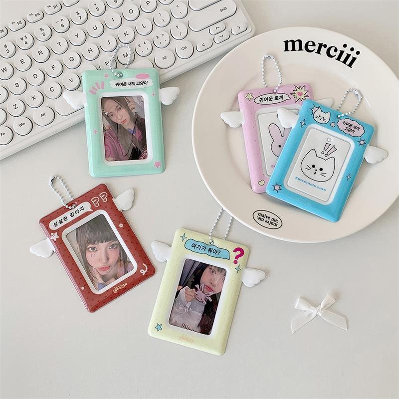 Cute Small Wings Card Holder Photocard Holder Idol Photo Display Protect Storage Card Keychain Bag Pendant Keyring Birthday Gift