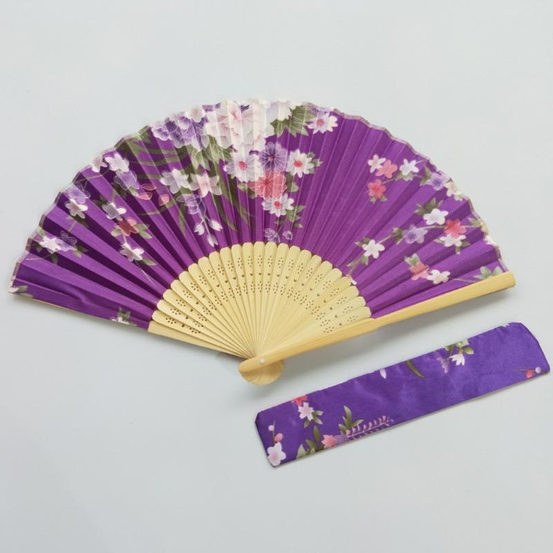 Vintage Folding Hand Fan with Bag Bamboo Fabric Fans for Women Dance Gift Music Festival Performances Wedding Decoration