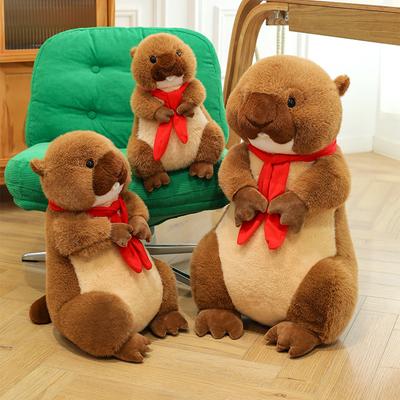 Red Scarf Groundhog Doll Roar Chubby Rat Plush Toy Children Girl Birthday Gift Throw Pillow