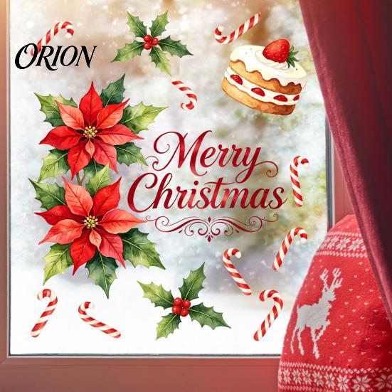Reusable Festive Decor Watercolor Christmas Static Sticker, Santa Claus/Deer/Christmas Tree/Cake Pattern Print, DIY Window Decorations Thickened