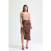 Leopard Pattern Satin Midi Length Brown Skirt