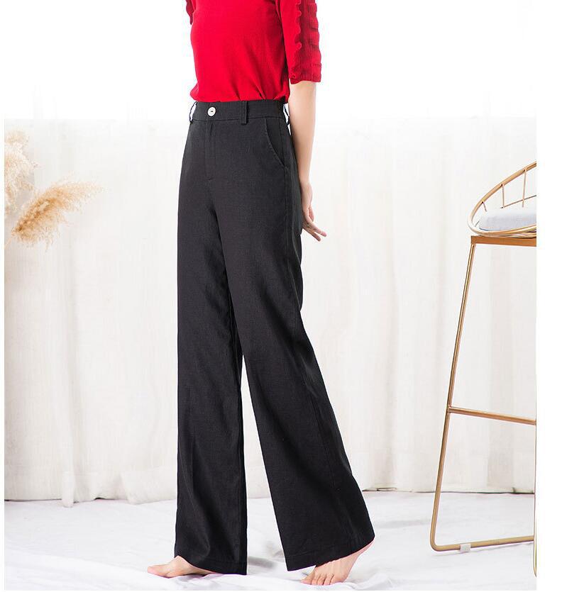 

Женские льняные брюки широкого кроя с высокой талией — легкие, облегающие и повседневные летние брюки Small чёрный