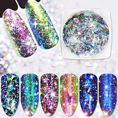 YESLADY Nail Art Laser Sequin Chameleon Flakes 3D Mirror Effect Powder Irregular Glitter Foil Sequins 3 Boxes (3 Sheets Per Bottle) 3 Pots Laser Pile