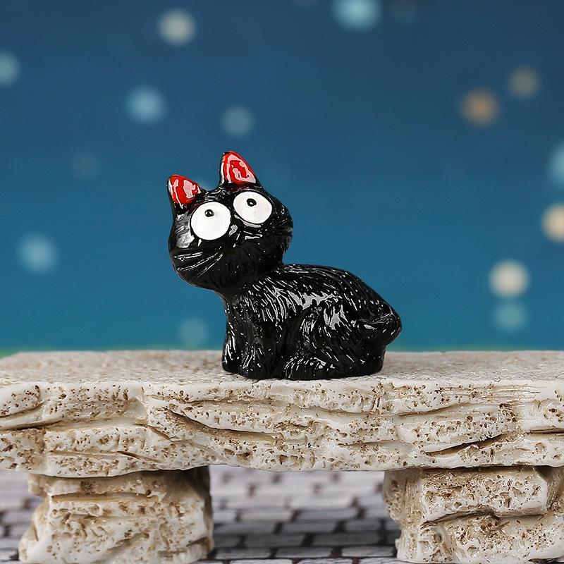Halloween Cute Black Cat Resin Figurine for Micro Landscape and Cartoon Decor