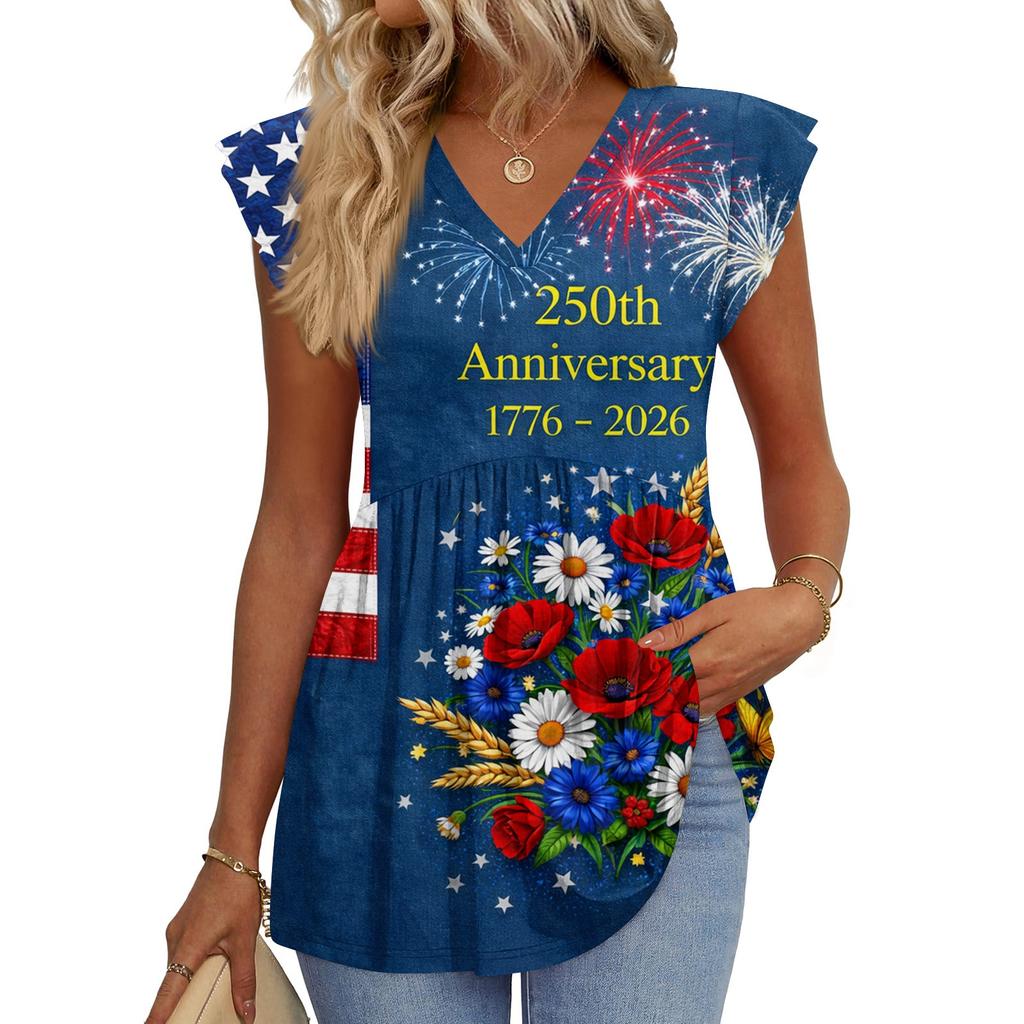 Womens Tops Fashionable V-neck Ruffled Sleeve Short-sleeved T-shirt Business Blouses