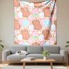 Cute Capybara with Strawberries & Flowers Patterned Tapestry Decorative Wall Hanging, Home Bedroom Living Room Decor