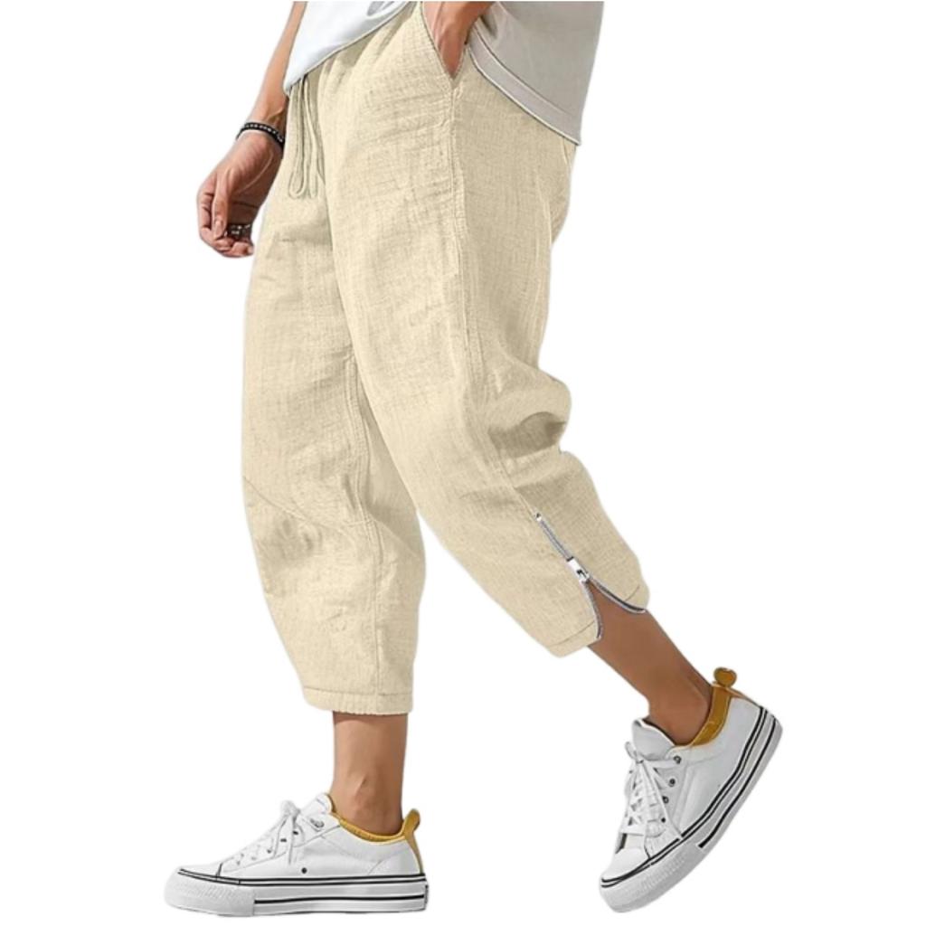 Men's Linen Drawstring Cropped Pants, Casual Athletic Trousers