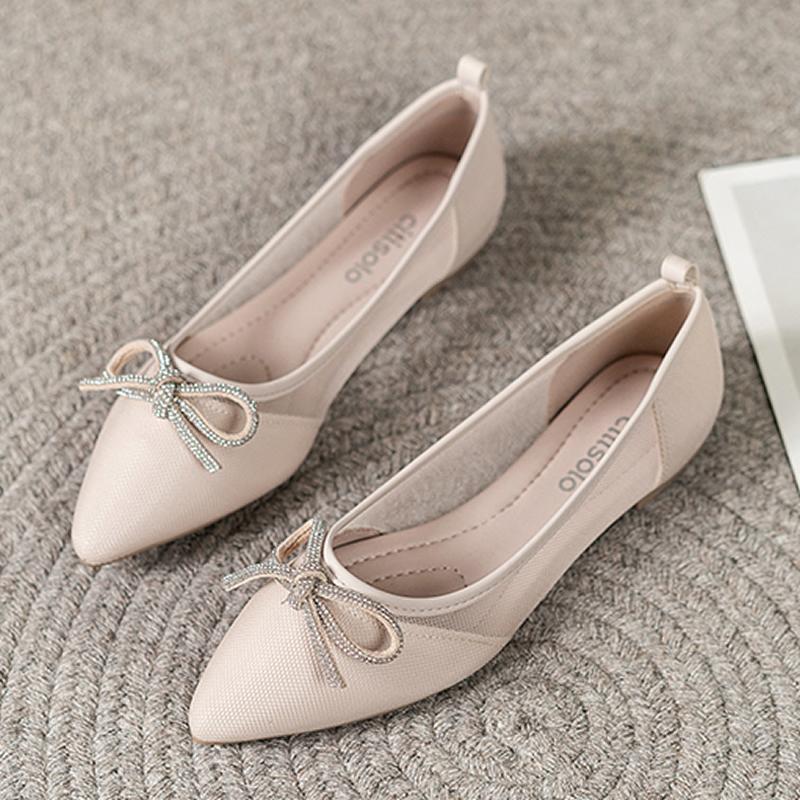 Sweet Butterfly Knot Breathable Mesh Flat Bottom Pointed Toe Casual Shoes for Women Spring Summer Fashion Versatile Slip-On Shoe