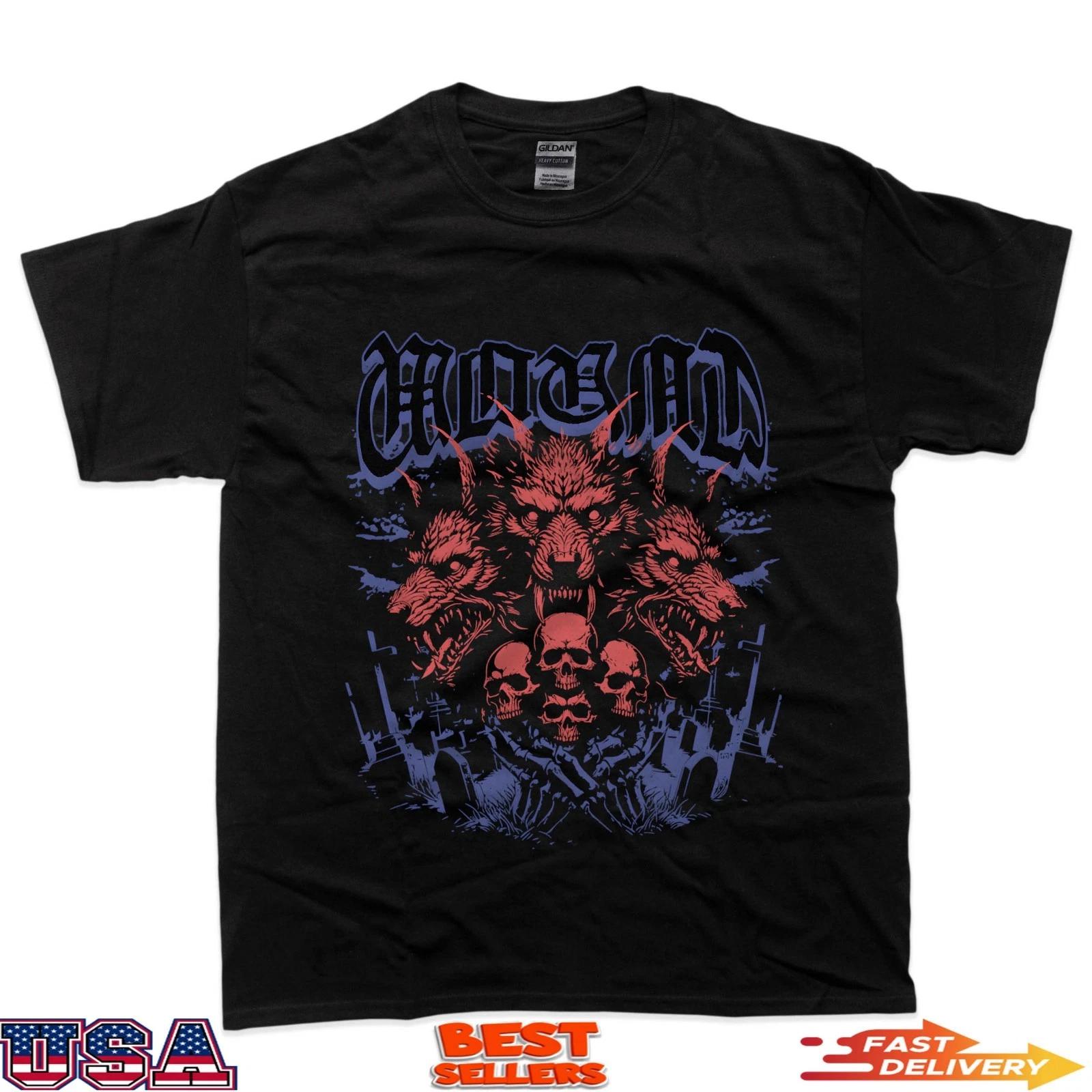 Fierce Three-Headed Wolf With Skulls And Gravestones T-Shirt S