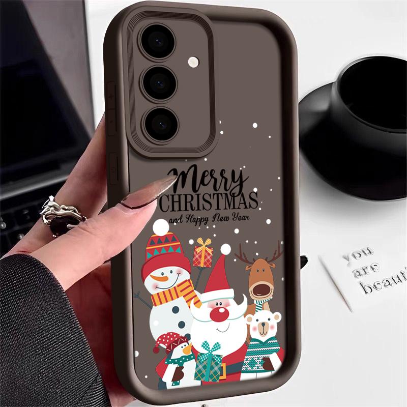 Santa Claus Snowman Print Phone Case For Samsung S24 Ultra S23 S22 S21 Plus S20 FE A55 A35 A54 A53 A52 A34 A14 Christmas Shockproof Soft Phone Cover