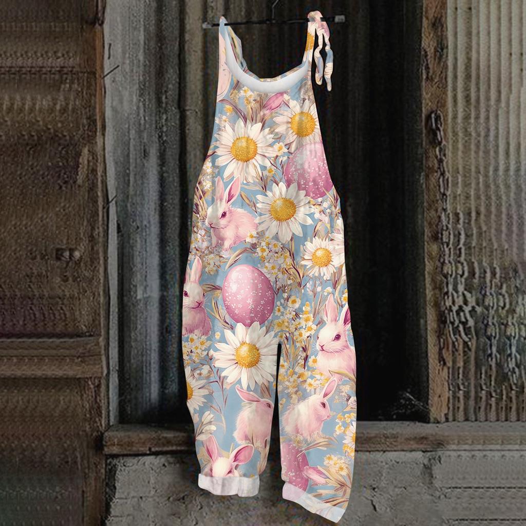 Women's Romper Print Casual Loose Cotton Linen Overalls
