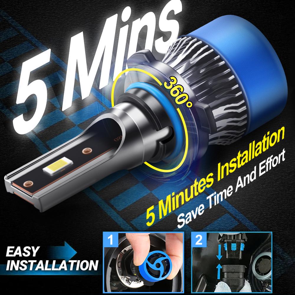 Roadsun 2pcs New Design LED 9006/HB3 High&Low Beam Car Bulbs 6500K Cool White 28000LM Built-in Drive Headlight With Cooling Fan