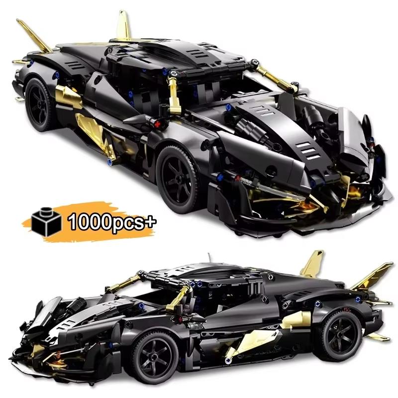 1000+pcs Black Racing Car JZH021 Model Building Blocks Set Creative Supercar MOC Technical Brick Puzzle Toy for Ages 10+ Birthda