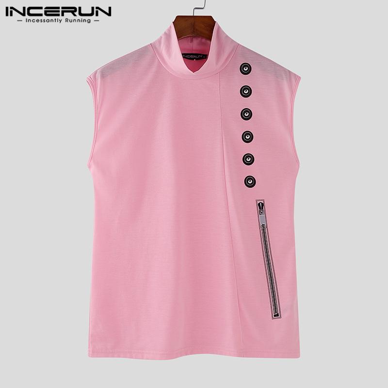 INCERUN Pánské letní tílka s vysokým krkem, bez rukávů, s potiskem, ležérní, volná, tenká