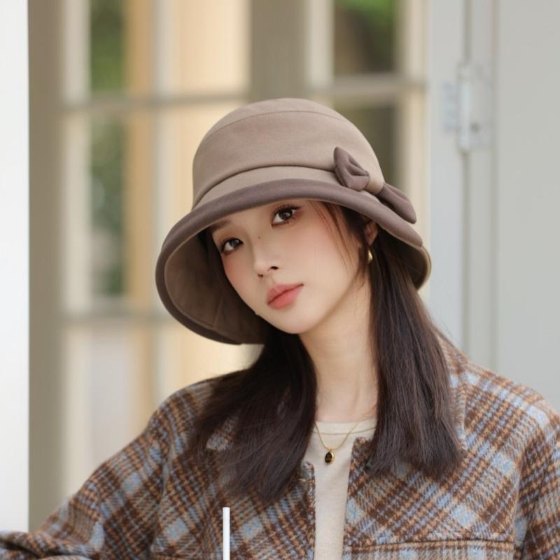 Autumn and Winter New Basin Hat Bow Bucket Hat Bucket Hat Windproof Thick Warm Hat for Skiing, Running, Cycling