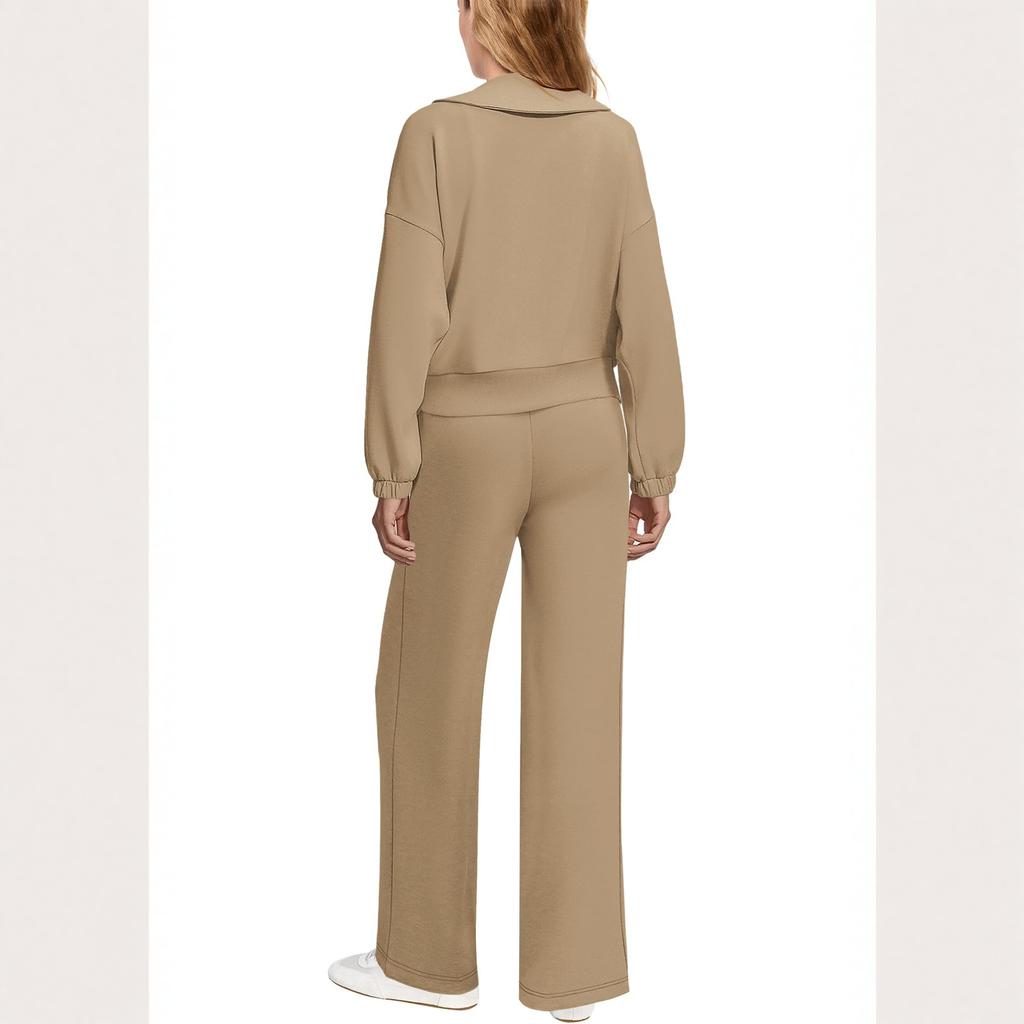 Women's Fashion Casual Solid Color Loose Sets Zip Up Sweatshirt Suit