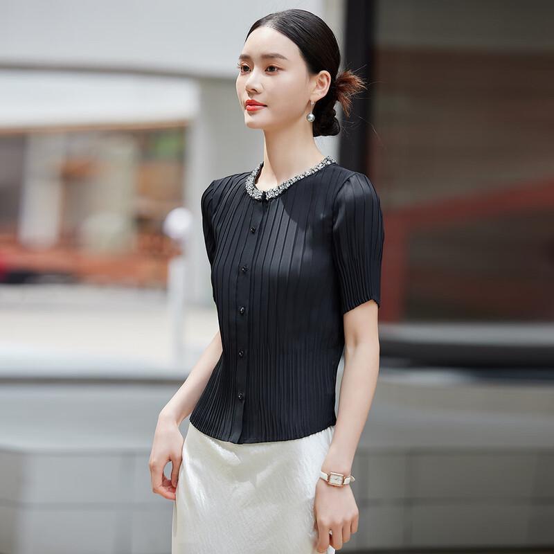 Women's Summer Pleated Short-Sleeve Blouse