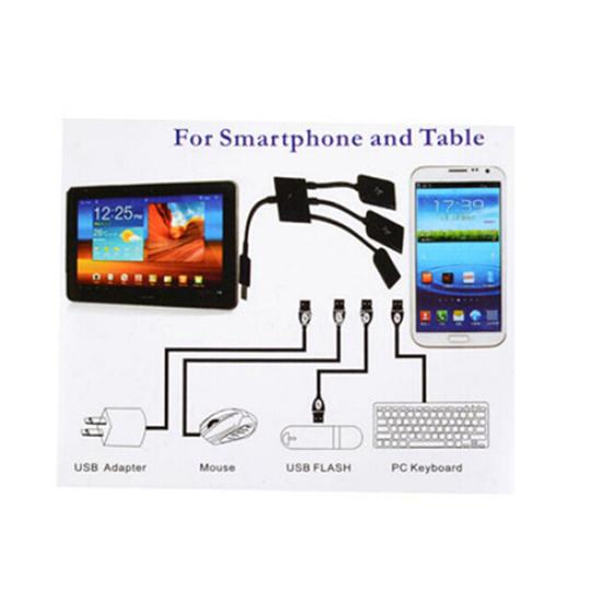 3in1 Micro USB HUB OTG Male to Female Dual USB 2.0 Adapter Cable for Samsung