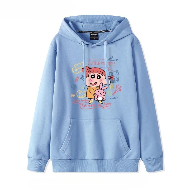 2025 Vysoce kvalitní podzimní svetr s potiskem Crayon Shin-chan s kapucí Trendy značka Volný Líný styl Bunda Jednoduché a roztomilé Campusové oblečení