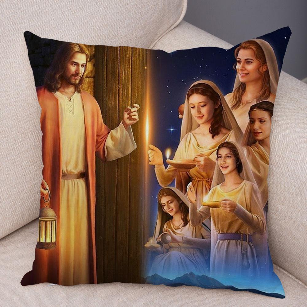 Vintage Jesus Christ Cushion Cover for Sofa Home Decor Colorful Cartoon Christ Savior Pillow Case Soft Plush Pillowcase xcm