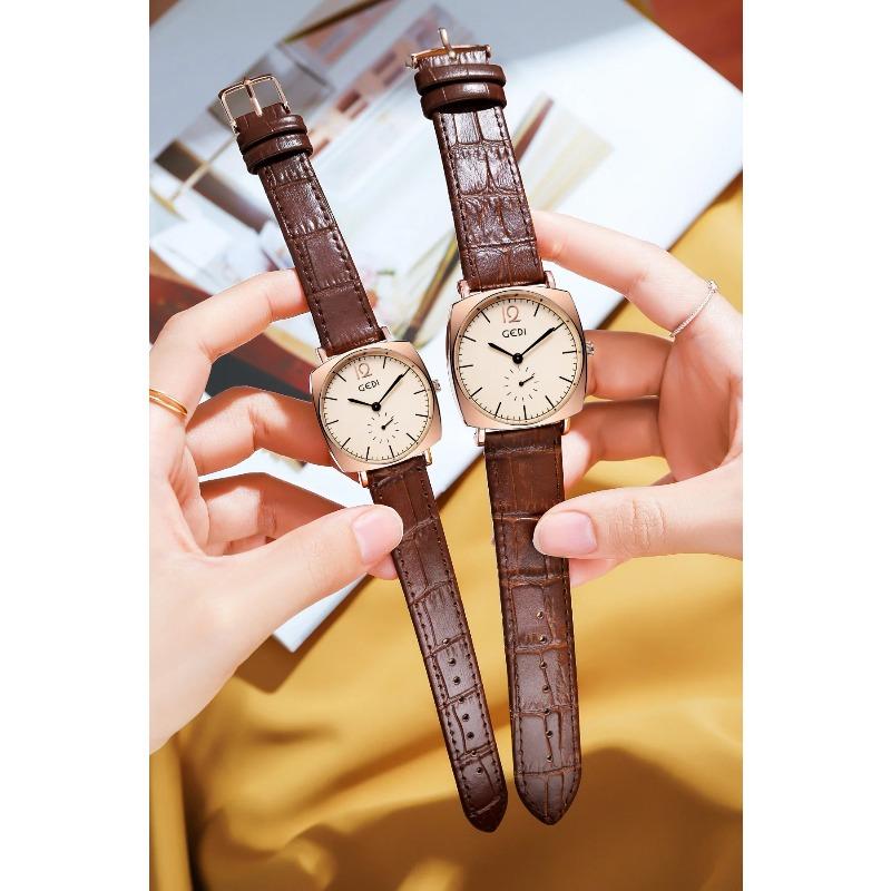 Men's Watch Simple Two Needle Two dial Couple Watches Retro Waterproof High-end Leather Strap Women Fashion Quartz Wristwatches