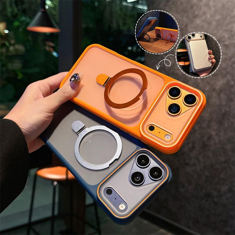 Ring Bracket Holder Matte Magnetic For Magsafe Frosted Phone Case For iPhone 17 Air 16 15 14 Plus 13 12 11 Pro Max Soft Bumper Cover
