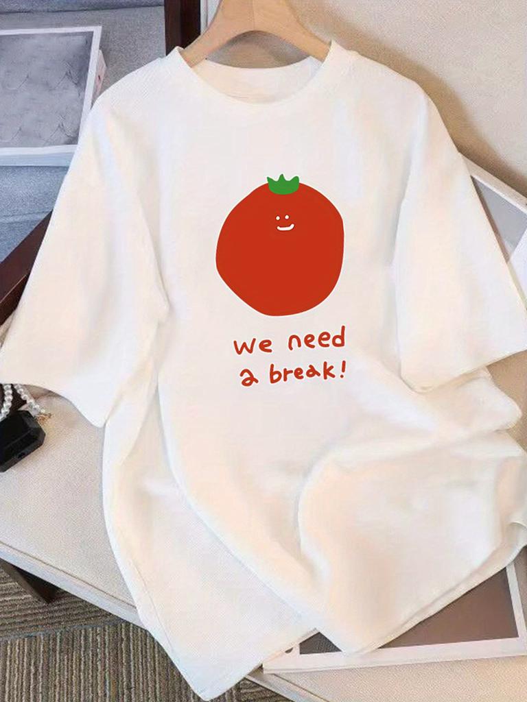 UnisexS Casual TShirt with Need a Break Tomato Graphic Loose Fi Relaxed Style Comfortable Clothing Top Ladies T Shirts