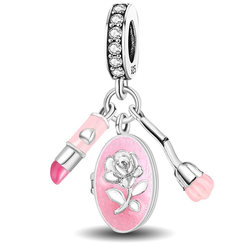 Copper Purple Series Love Heart Flower Safety Chain Charm Beads Fit Original Pan Bracelets Bangles Jewelry Gift