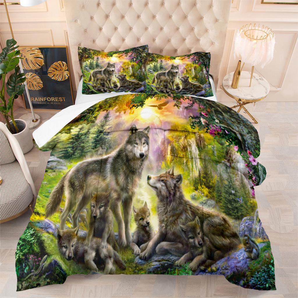 Hand Painted Animal Quilt Horse Three-Piece Set Bed Fat Quilt Digital Printing 3D Feather Silk Cotton Quilt Set