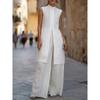 2026 Womens Linen Cotton Sleeveless Vest Top Wide Leg Pants Set Casual Elegant Outfit
