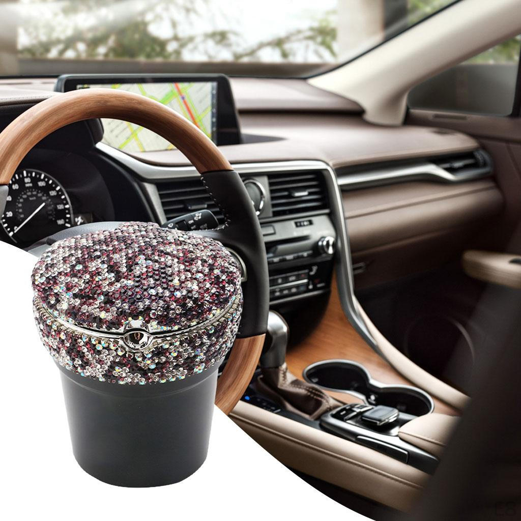 LED with Lid ,Portable Interior Rhinestones Decoration Trash Can Cup Outdoor Holder , Use