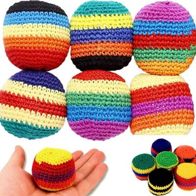 6PCS Handmade Knitted Hacky Sack,  Upgraded Crochet Footbag Juggling Balls, Geometric Pattern for Adults Beginners