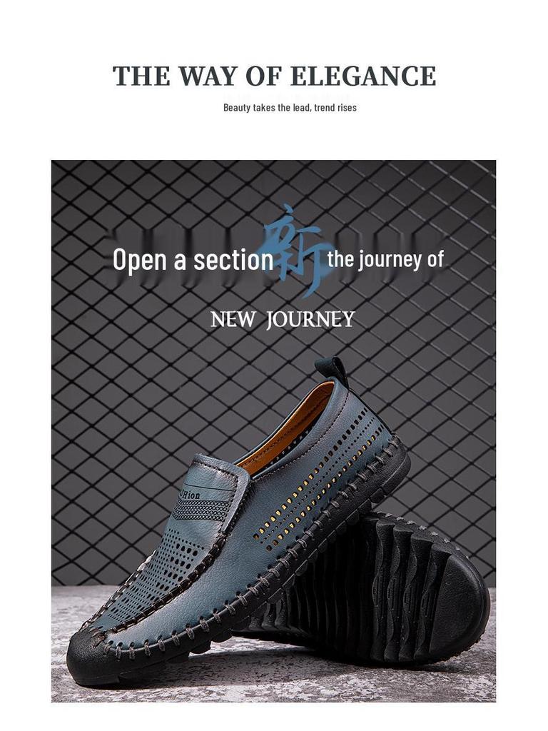 2025 Wiosna/Lato Męskie Ręcznie Robione Casualowe Mokasyny Plus Size z Wydrążonym Wzorem i Antypoślizgową Podeszwą