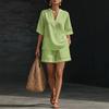 1116 summer new European and American V-neck short-sleeved shorts two-piece fashion loose casual suit women