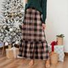 Women's Ruffled Casual Long Skirt Plaid Skirt Retro Pleated Skirt