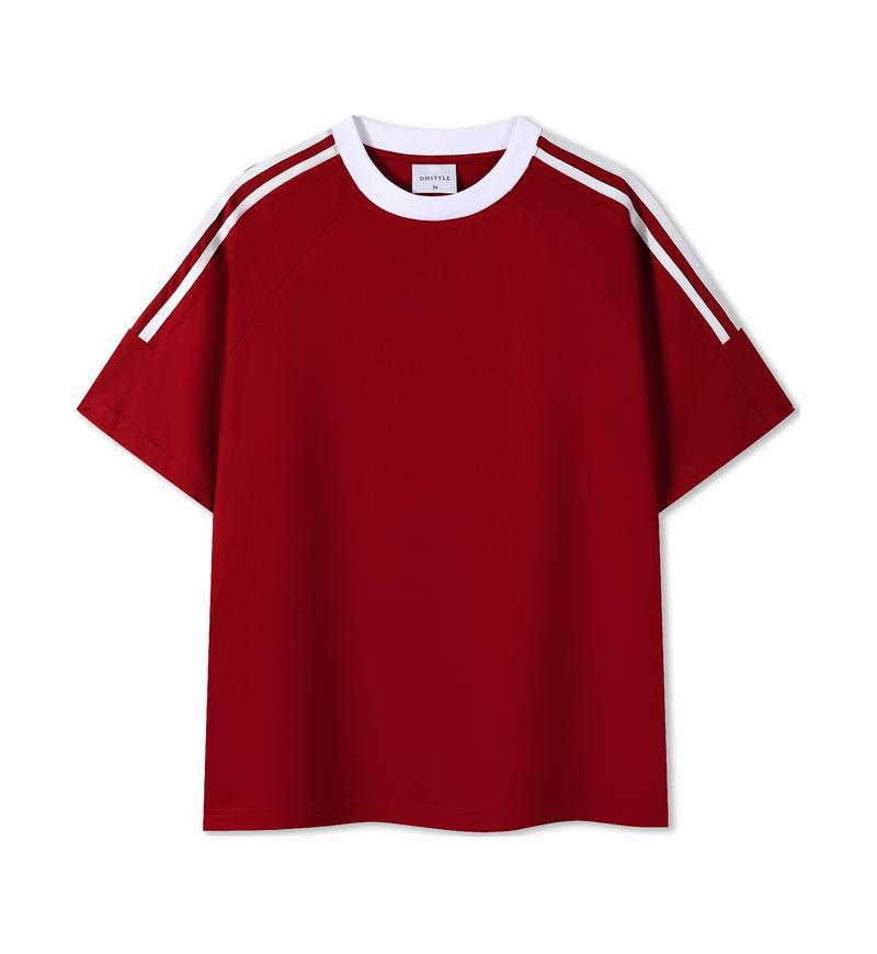 

Мужская спортивная футболка с короткими рукавами из чесаного хлопка для отдыха, летняя футболка с тремя полосками на улице, чтобы носить топ с круглым вырезом