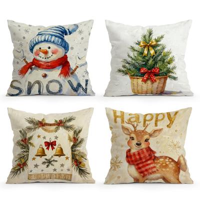 Oil Painting Christmas Pillowcase Printed Polyester 40/45/50cm Throw Pillowcover Decorative Sofa Cushion Pillowslip Home Decor