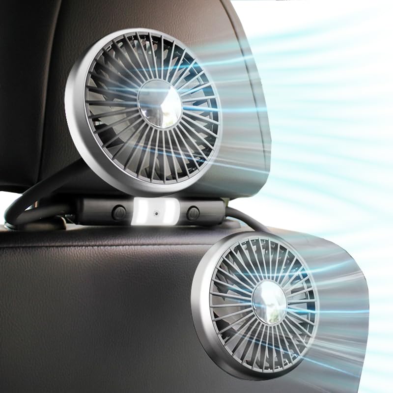 (New in Summer) Car Fan, Car Fan, USB Power Supply, Light Included, Double-Headed Headrest