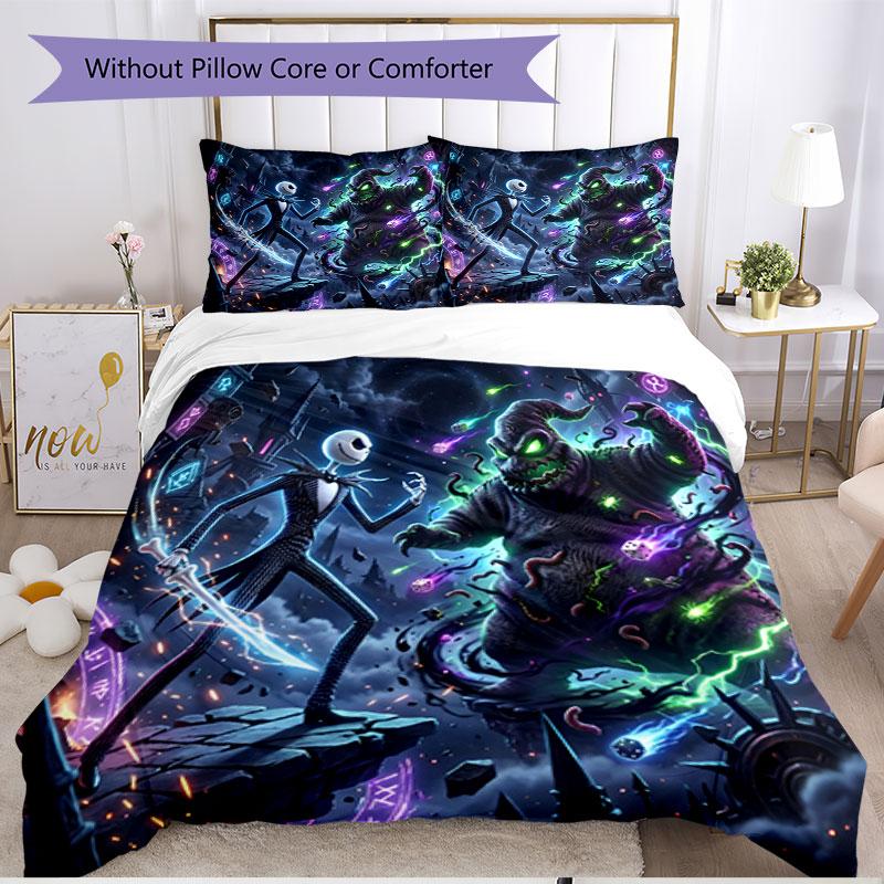 3pcs Duvet Cover Set (1*Duvet Cover + 2*Pillowcase, Without Core), The Nightmare Before Christmas Print Soft All‑Season Bedding Set, Home Bedroom Deco