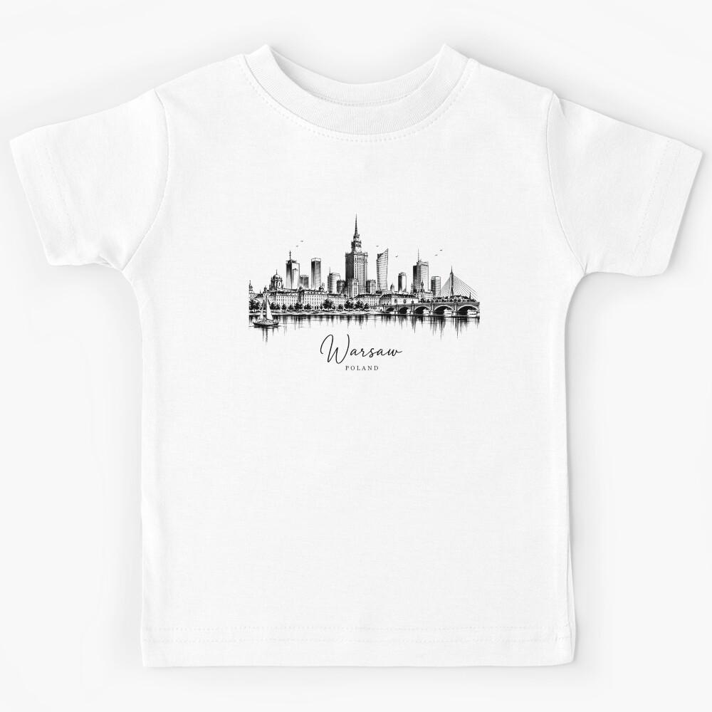 Warsaw Poland City Skyline Sketch Architecture Art Kids T-Shirt 170